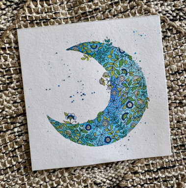 Blue Crescent Moon - 15cm Square