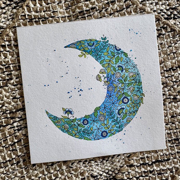 Blue Crescent Moon - 15cm Square