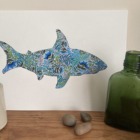 Floral Shark (Blue) - A4
