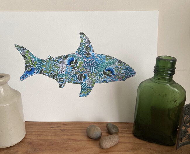 Floral Shark (Blue) - A4